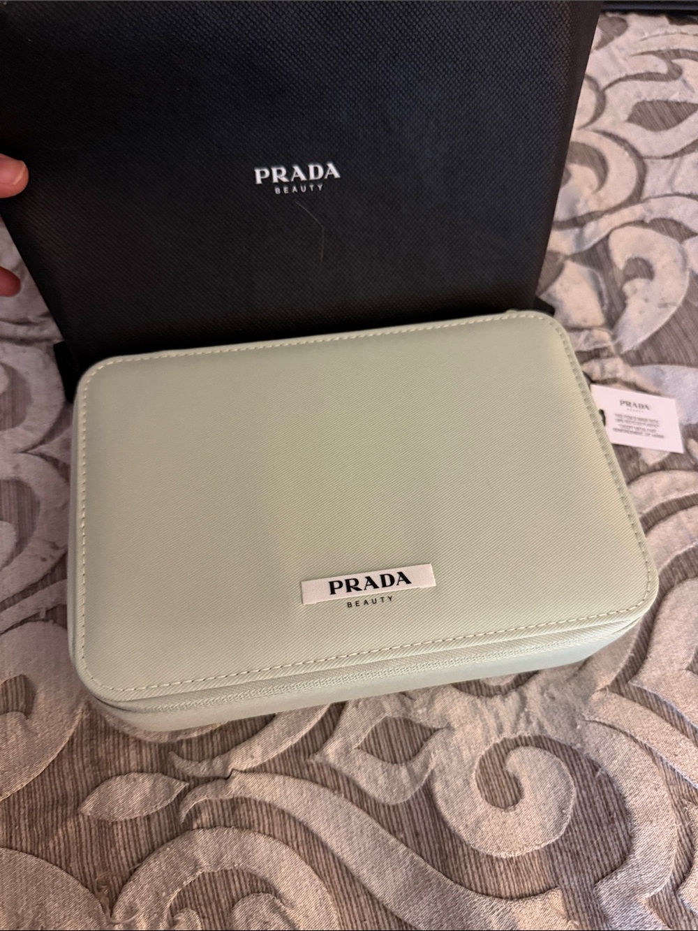 Prada Cosmetic Case in Black with Light Green Trim with 3 ๐ $ mirror - Picture 2 of 10